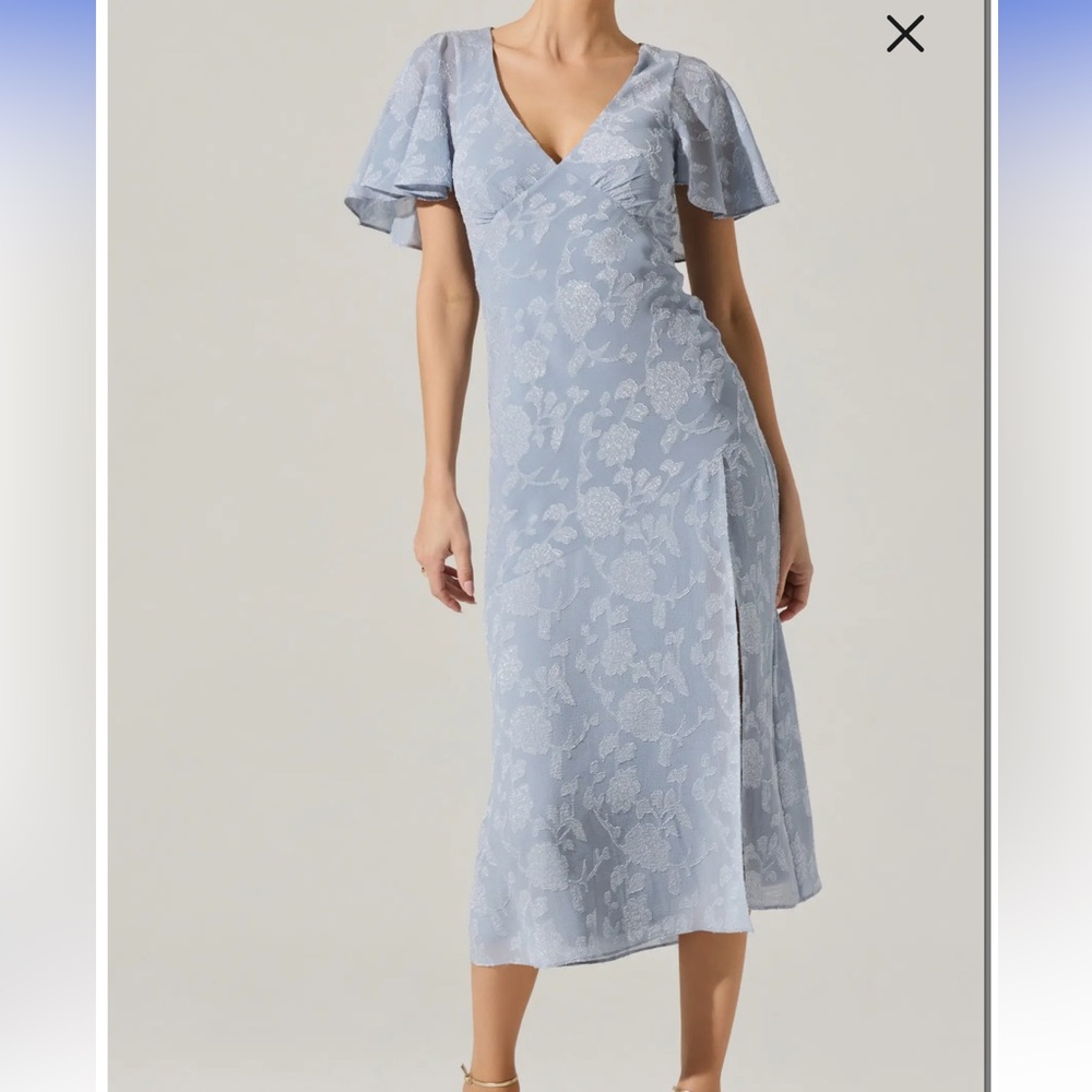 Astr Blue Flutter Sleeve Midi Dress